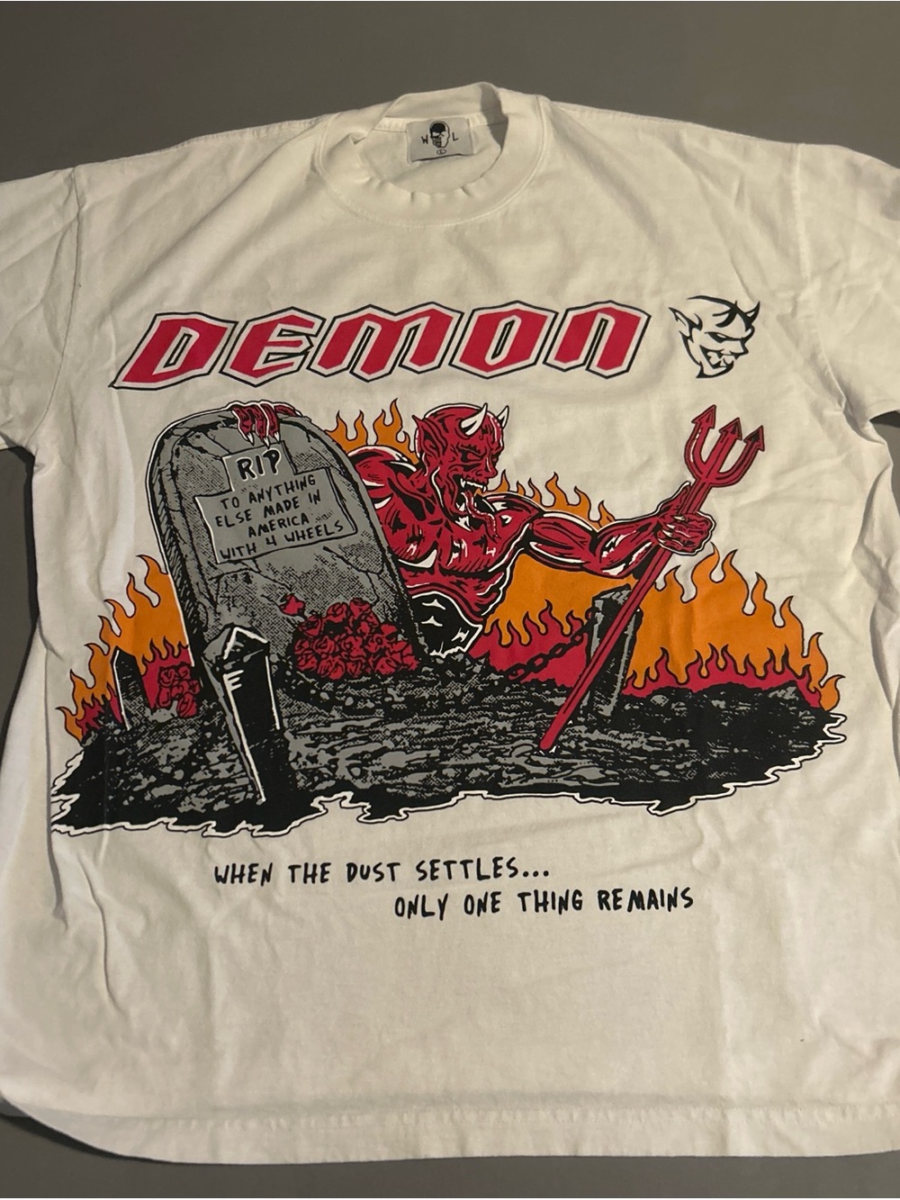 Warren Lotas Demon Graphic Tee - White with Red & Orange Artwork